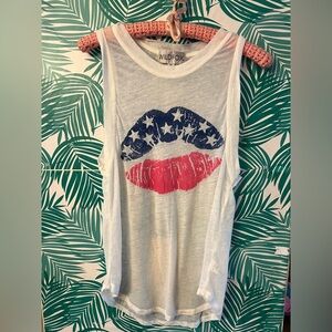 Wildfox tank top red, white and blue kiss American flag 🇺🇸 pattern sz M